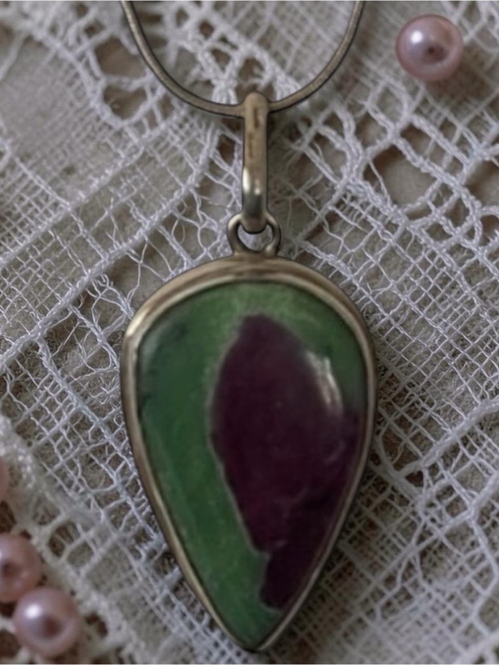 Large Ruby in Zoisite Teardrop Pendant – Signed MW 925 Sterling with Italy Chain